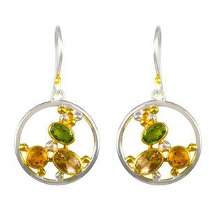 Sterling Silver and 22K Gold Vermeil Earring with Champagne Quartz and Citrine